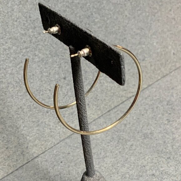 Thin Hoop Pierced Earrings 2 In Classic Silver Hoops Minimal Timeless Retro Chic - Picture 2 of 5